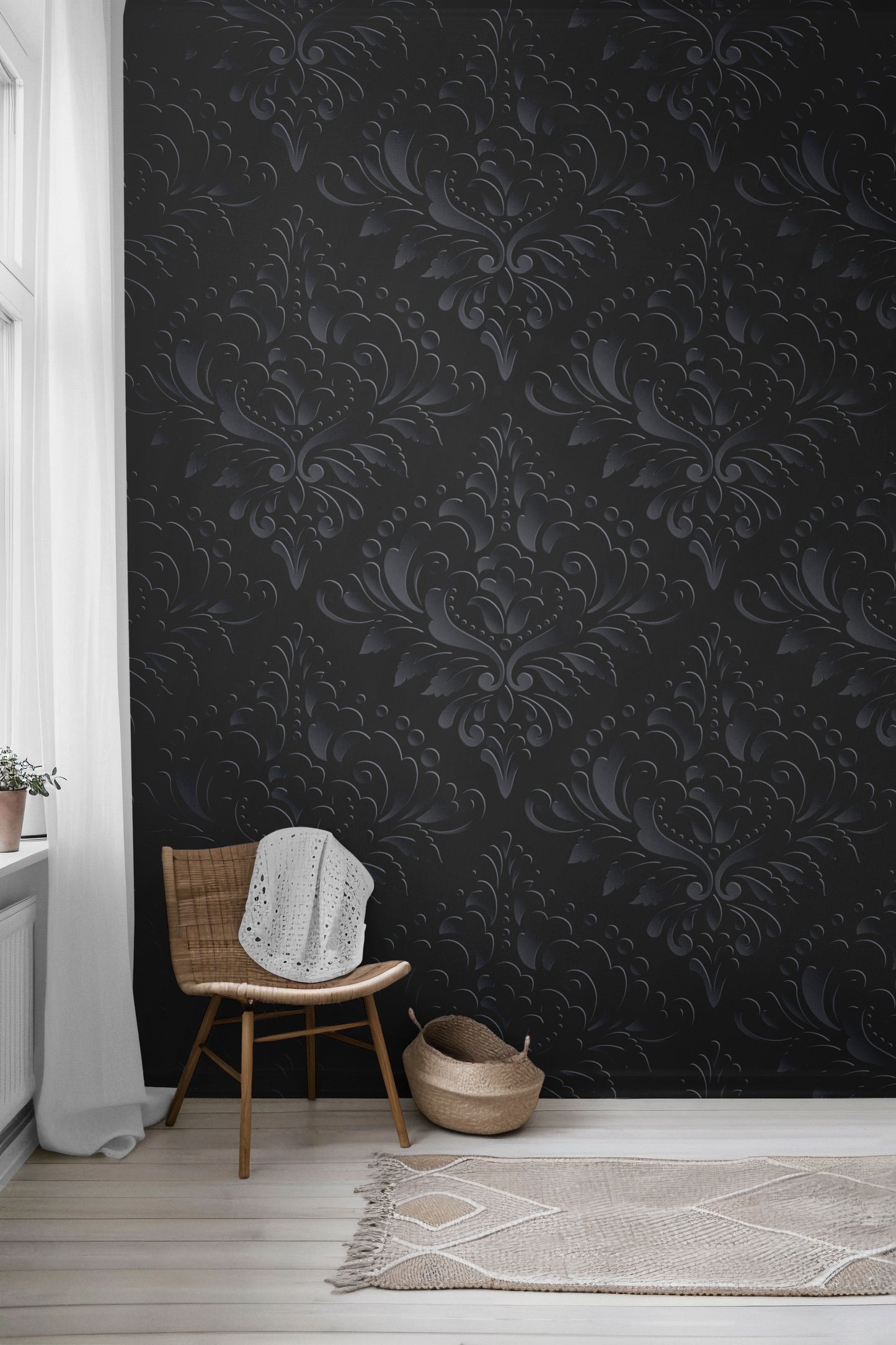 Darkened Damask Peel & Stick Wallpaper
