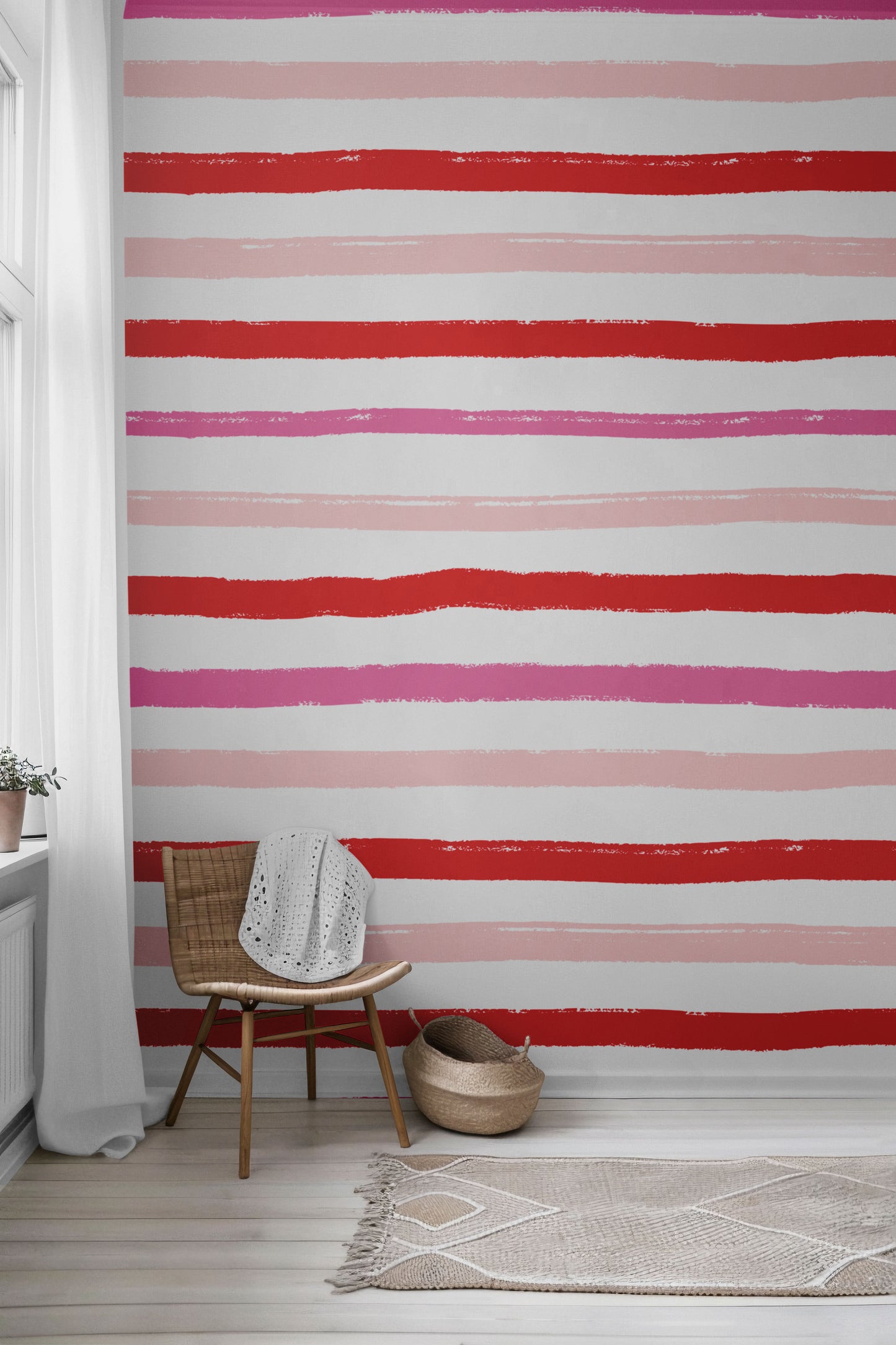 French Rose Stripes Peel & Stick Wallpaper