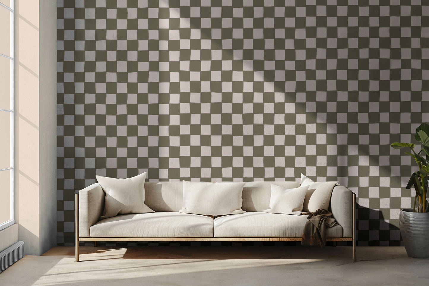 Olive Check Peel & Stick Wallpaper