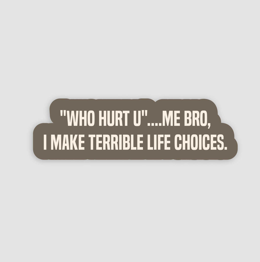 "Who Hurt You" Me Bro, I Make Terrible Life Choices Sticker