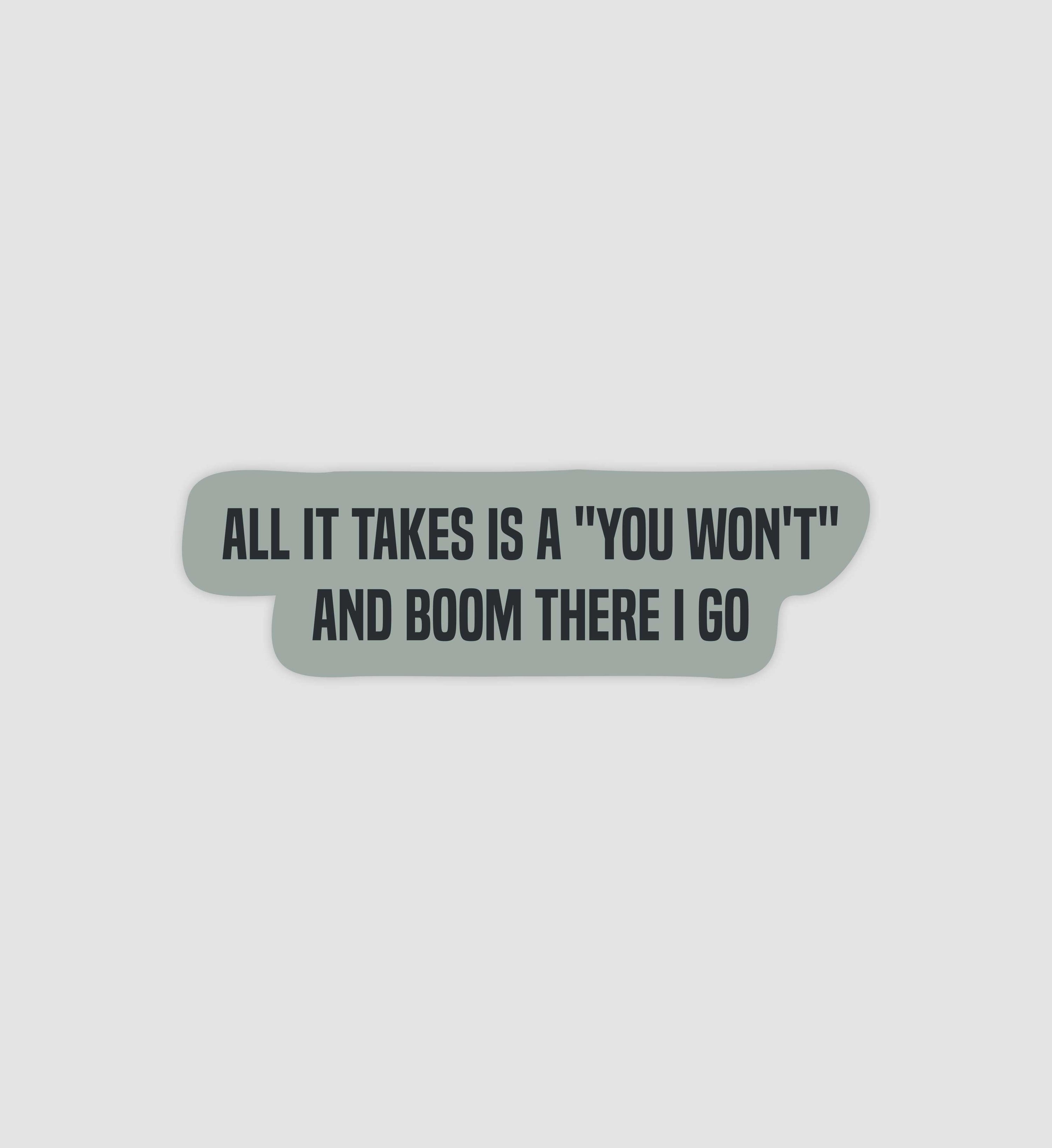 All It Takes Is A "You Won't" & Boom There I Go Sticker