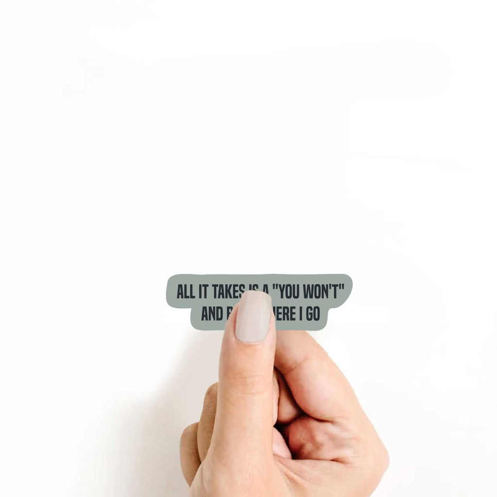 All It Takes Is A "You Won't" & Boom There I Go Sticker
