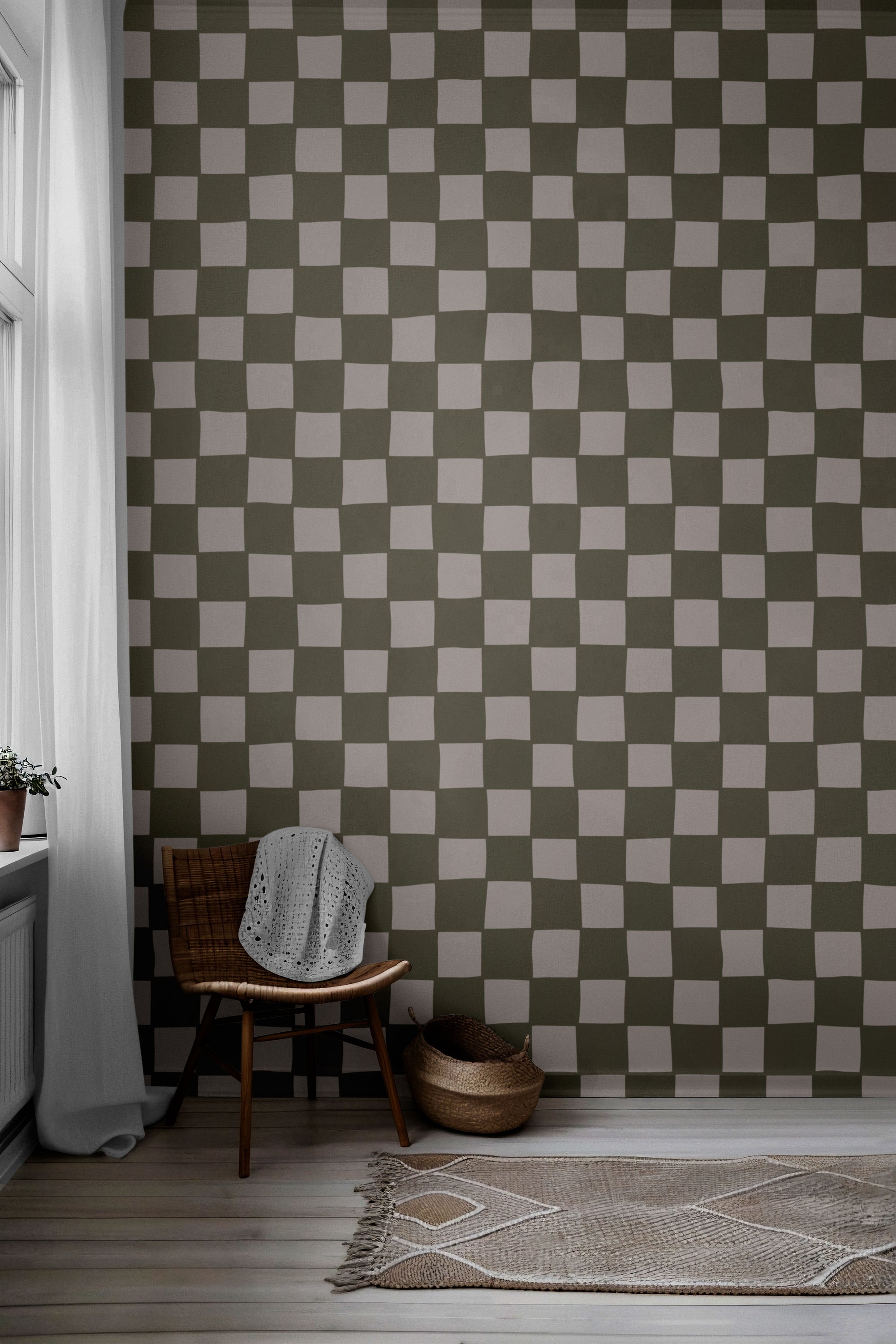 Olive Check Peel & Stick Wallpaper