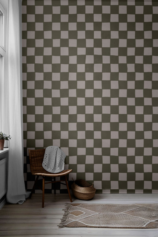 Olive Check Peel & Stick Wallpaper