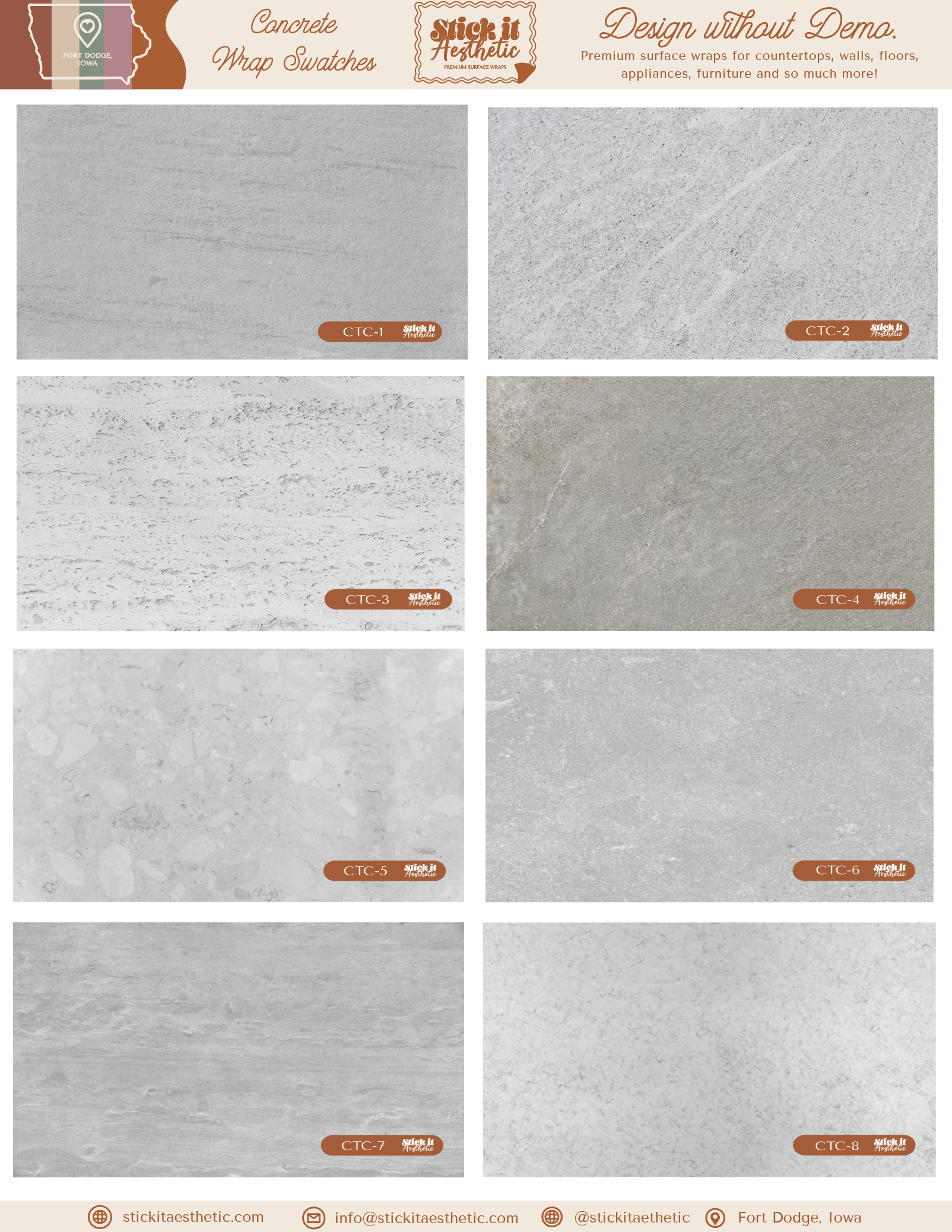 Countertop Wrap Sample Sheets