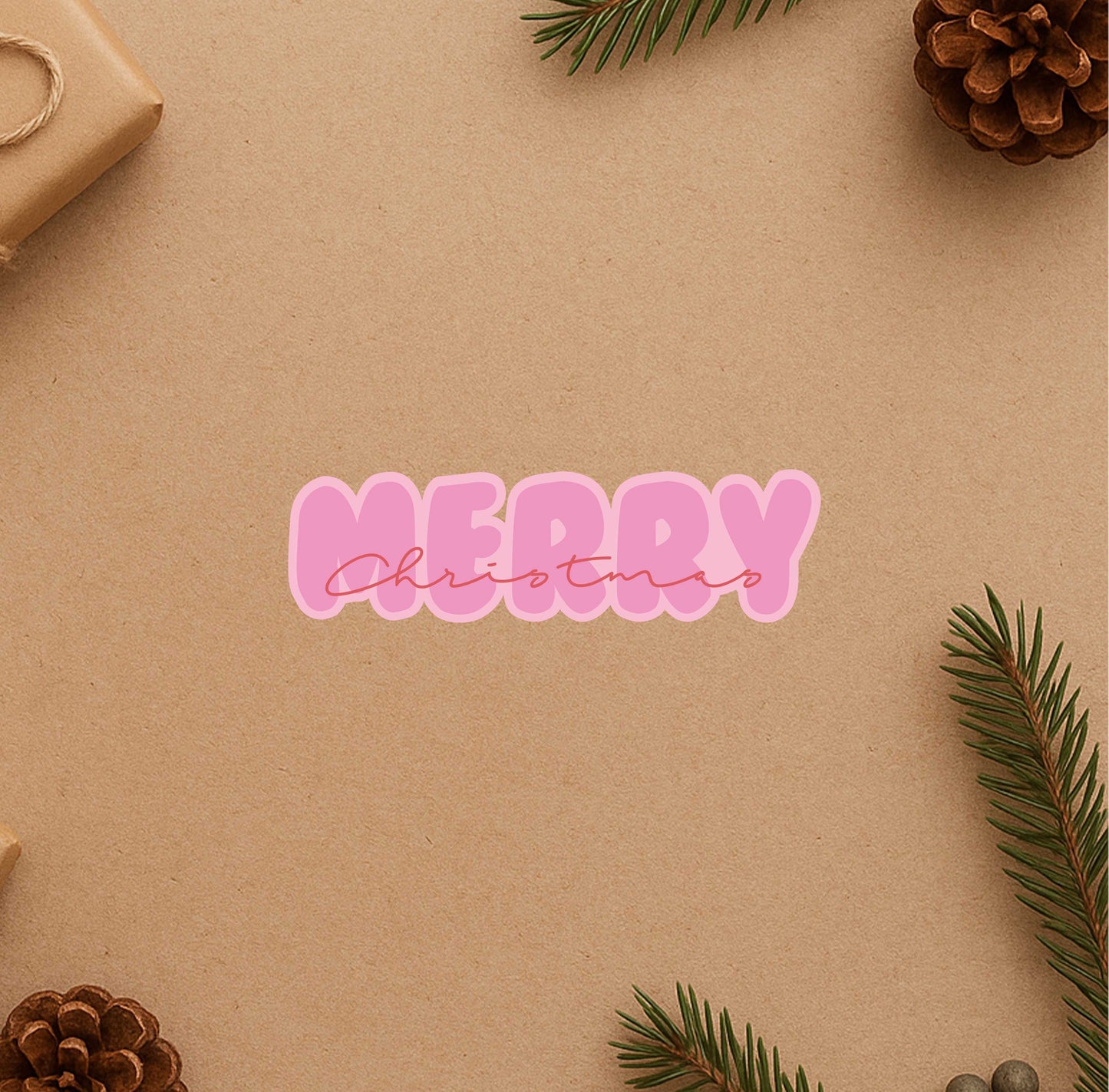 Pink Merry Christmas Sticker